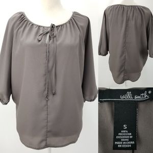 Willi Smith Scoop Tie Neck Dolman Sleeve Blouse S